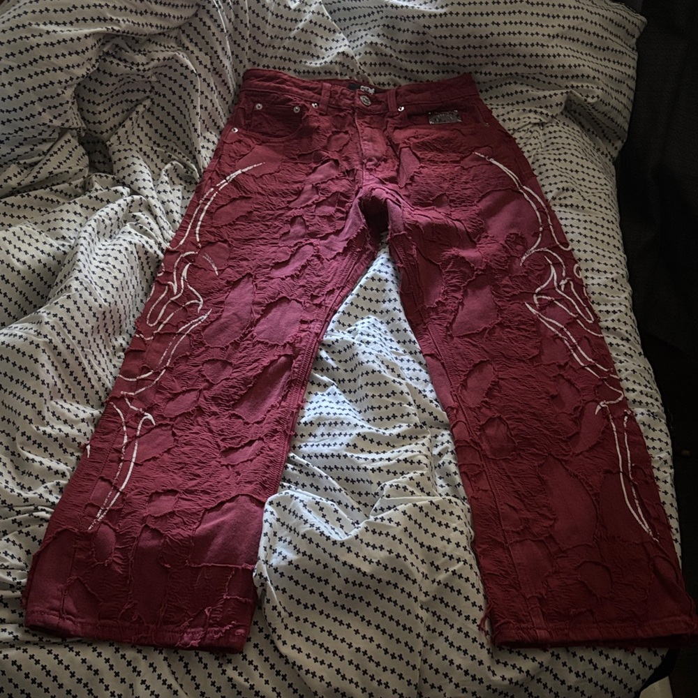 Revenge Clothing Red Distressed Men’s Relaxed Jeans